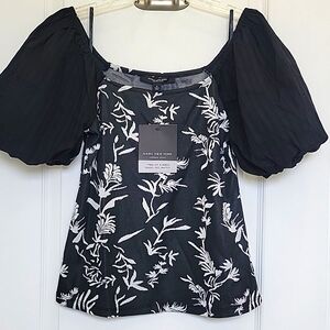 NWT MARC NEW YORK black/white floral  with puff sleeves top